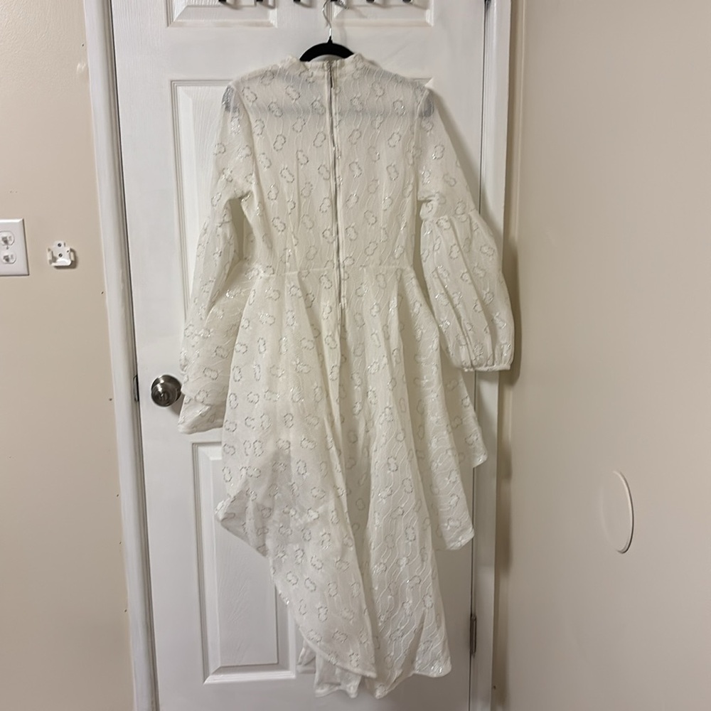 Cream w/ silver detail Lace High-Low Dress – Plus Size Elegant Party Dress (XL) - Picture 5 of 15